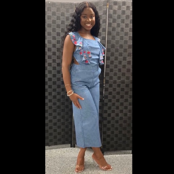 New Without Tags - Wide Leg, Pin Striped Jumpsuit - Picture 3 of 6